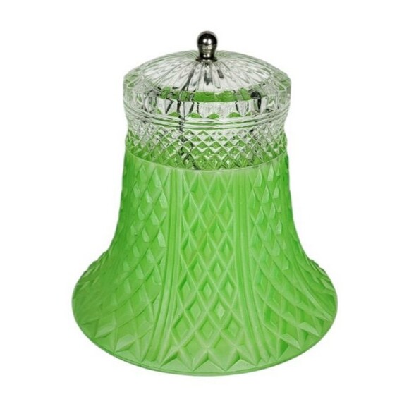 Vintage 30s Art Deco MCM Green Frosted Diamond Cut Glass Clip-On Bell Lampshade - Picture 3 of 9